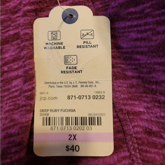 St John's Bay long sleeve top Women's 2X deep ruby fushia NWT - Picture 5 of 6